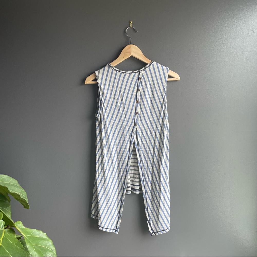 Coin 1804 Women Blue and White Striped Tank Top with Open Back